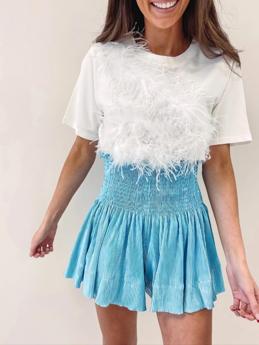 Queen of Sparkles Aqua Pleat Skort Metallic Blue Ruffle High Waist XS Festival